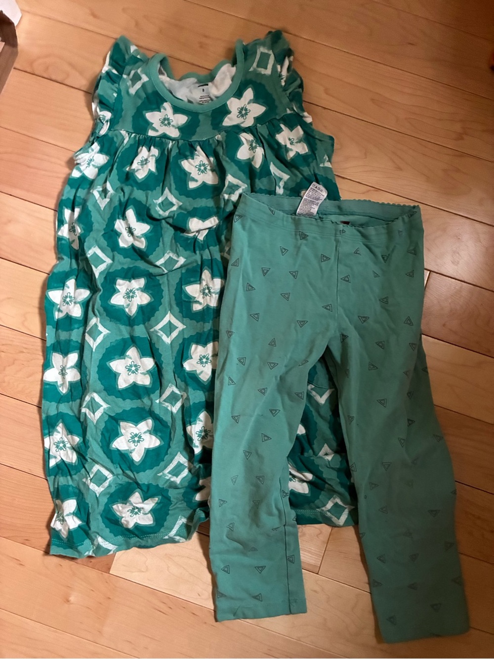 Tea Collection Green Floral Dress with Matching Green Leggings 8